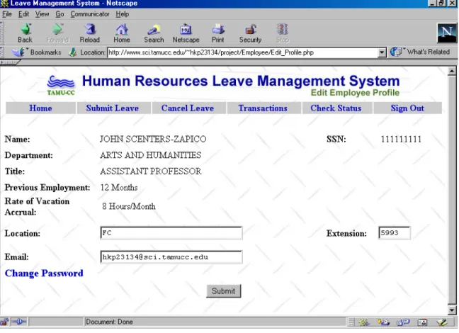 Figure 7. Edit Employee Profile  2.4.8 Change Password  