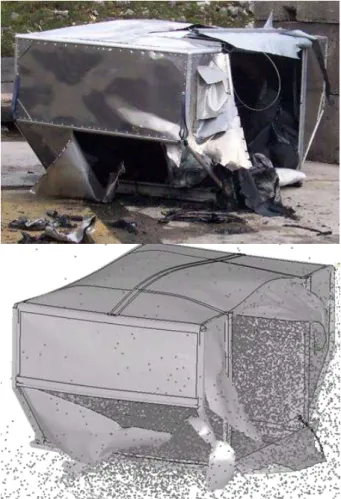 Fig. 7. Comparison of experimental test with numerical  simulation, lateral view of the container 