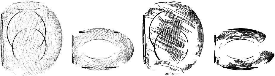 Figure 5: Oblique and top view of reconstructed 3D surface (all 3D curves superimposed).