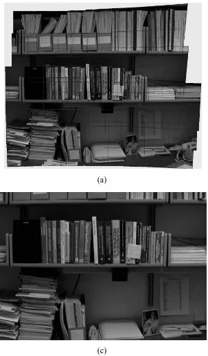 Figure 3: Panoramic image mosaic example (bookshelf and cluttered desk)