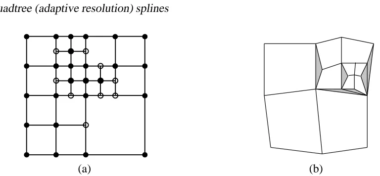 Figure 6: Quadtree associated with spline function, and potential cracks in quadtree spline