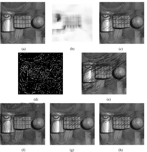 Figure 7: Rayshade generated sequence: (a) frame 0, (b) minimum eigenvalues, (c) Shi-Tomasi