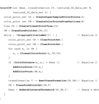 Figure 6: Pseudo-code of color ICP algorithm.