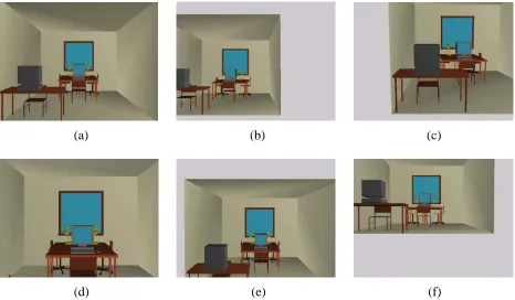 Figure 6: Response by viewer to changes in face pose (see Figure 5: (a) Initial view; (b) Viewrotated to the left; (c) View rotated to the right; (d) View moved closer; (e) View rotated upwards;(f) View rotated downwards.