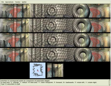 Figure 9: An image-based rendering visualization tool. The top four panoramic images are theinput images of a synthetic 3-D scene