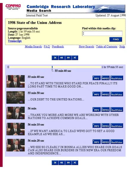 Figure 3: A sample response page by the Media Search System to a browse request.