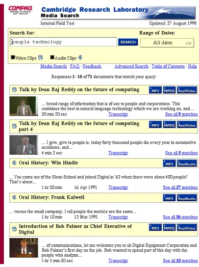 Figure 2: A sample response page by the Media Search System to an all-documentsrequest.