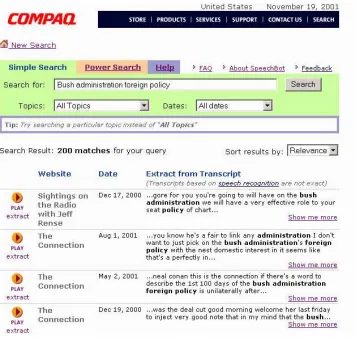 Figure 1: SpeechBot search page example