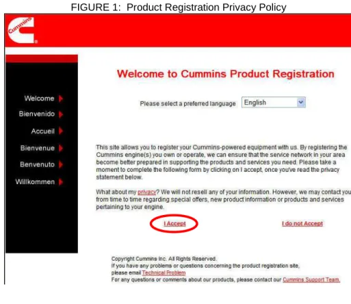 FIGURE 1:  Product Registration Privacy Policy 