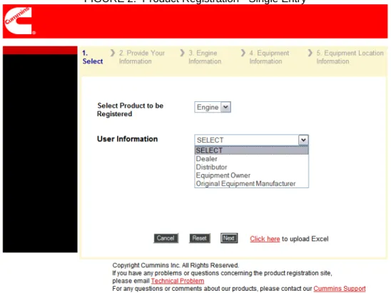 FIGURE 2:  Product Registration - Single Entry 