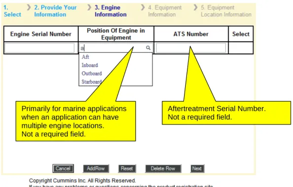 FIGURE 3a:  Product Registration - Engine Information 