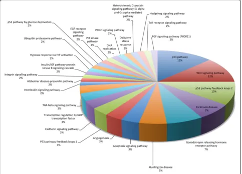 Figure 2 Pathway analysis by Panther. We see the 28 proteins of core network marker can hit many important cancer related pathways, suchas p53, Wnt signalling, p53 feedback loops 2, apoptosis, etc