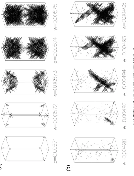 Fig. 4. Development of cracks (disconnection lines) for cases A (a) and B (b).