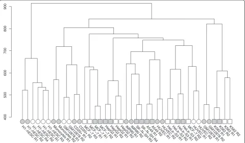 Fig. 4 Hierarchical clustering of Euclidean distances between the transformed expression values in paired-end ENCODE data sets