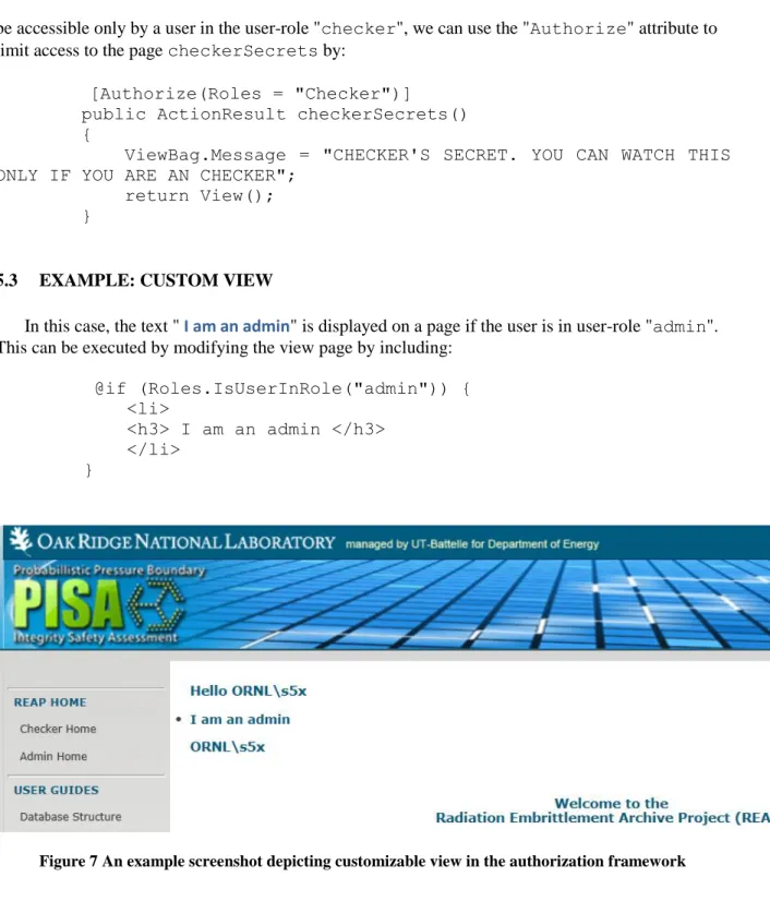 Figure 7 An example screenshot depicting customizable view in the authorization framework 