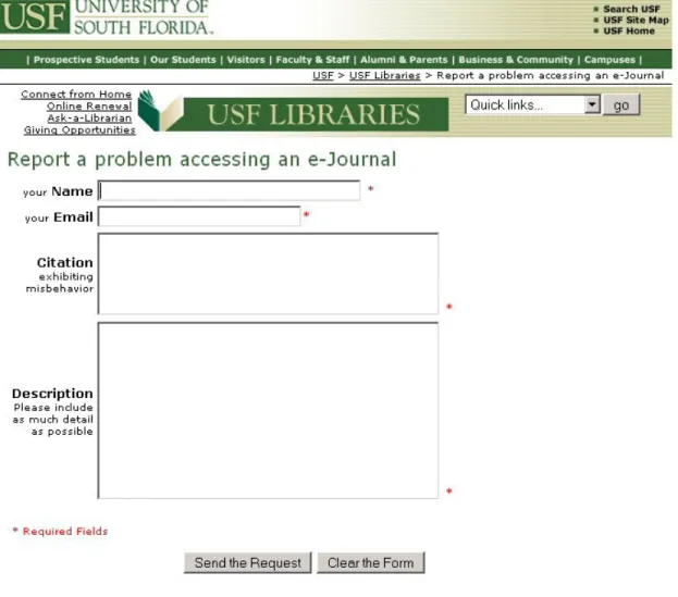 Figure 1.  Publicly accessible Web form for reporting problems. 