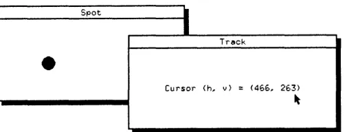 Figure 3: Clicking in the Spot window moves the spot; rollingthe cursor in the Track window updates the displayed coordinatescontinuously.