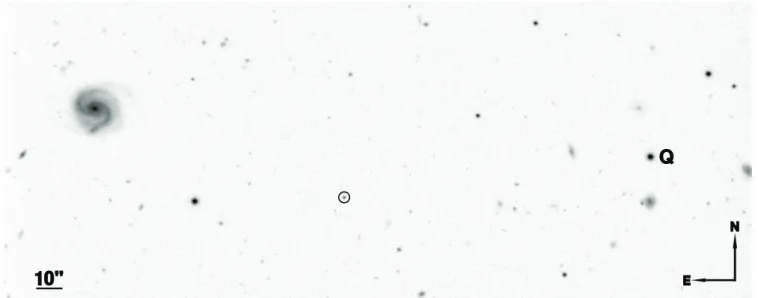 Fig. 1. Finding chart of the field of GRB 111209A; the afterglow is circled. This is a GROND r 0 image at 5.8 days post-burst; the afterglow has r 0 = 21.2