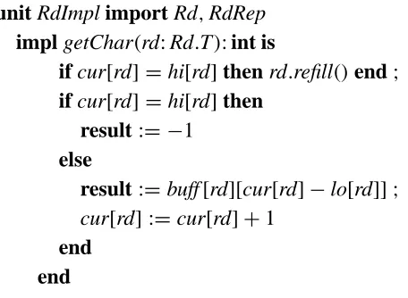 Figure 4: The implementation unit RdImplof the method , which contains the implementation getChar .