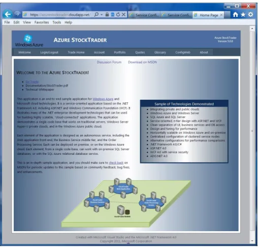 Figure 1: Azure StockTrader 5.5.0 Home Page 