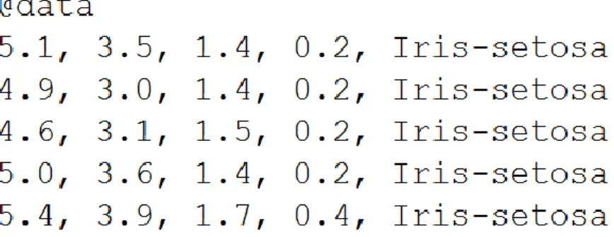 Figure 6 Data part of an example arff file [12] 
