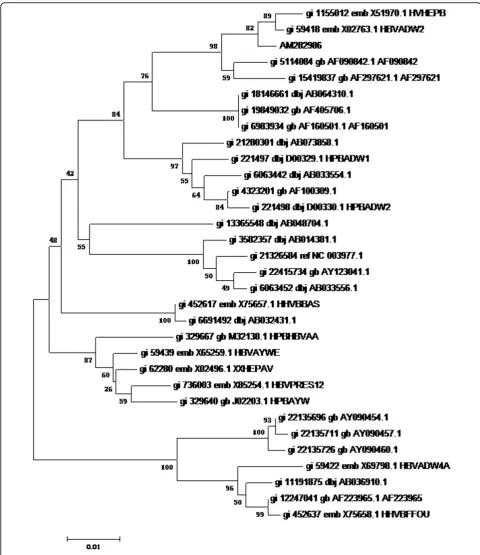 Figure 3 Phylogenetic tree map of HBV partial S gene sequencingSubstitutions to Include[