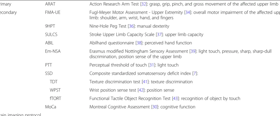 Table 1 Outcome measures