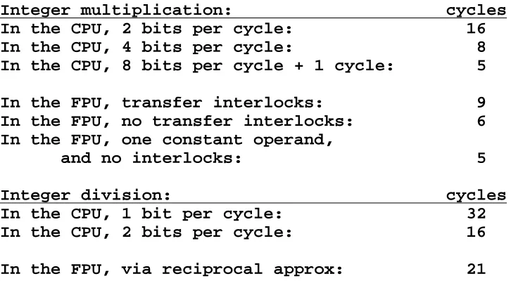 Figure 8: Integer multiplication & division tradeoffs
