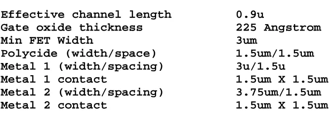 Table 2: Process characteristics (as drawn unless specified otherwise)