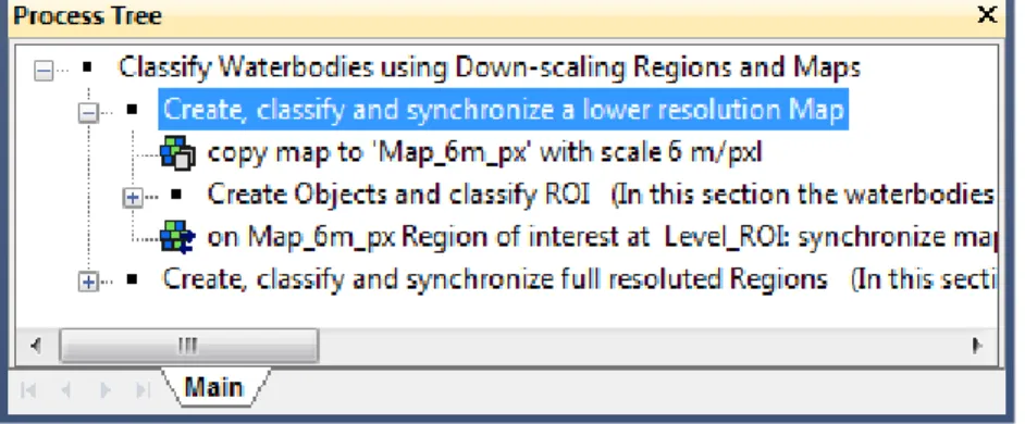 Figure   1:   Process   to   create   a   map   with   lower   resolution.   6. Double‐click   on   the   ﬁrst   child   process   ‘ copy   map   to   'Map_6m_px'   with   scale   6m\pxl ’   to   open   it.  ● In   the   Algorithm   Parameters   the   name