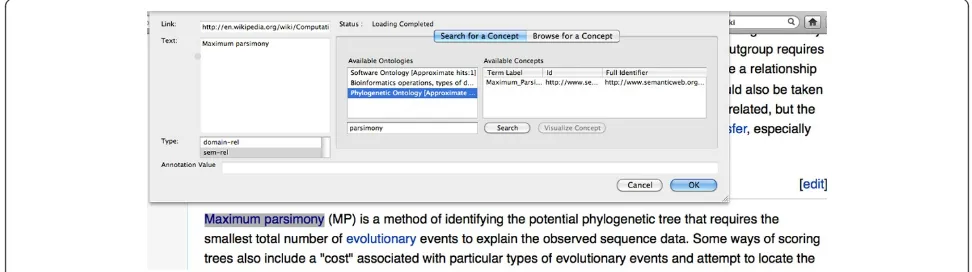 Figure 5 Annotation of phylogeny literature with Kino-Phylo Tools. The Kino-Phylo for the literature annotation plug-in shows how papersmay be annotated