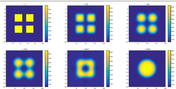 Figure 2.4: The evolution history of solutions of SAV1 from four droplets.