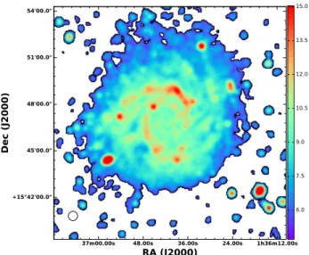 Fig. 13: Polarised emission following the largest H II complexes in the galaxy. Polarised intensity and magnetic vectors are  over-laid onto an Hα image (Dale et al