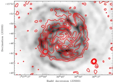 Fig. 14: Close-up of the magnetic arms located in an interarm re- re-gion shown with polarised intensity and magnetic vectors  over-laid onto an optical DSS image