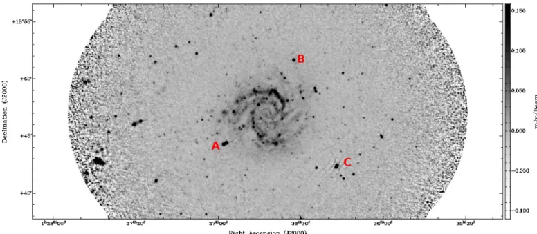 Fig. 4: Total intensity map of NGC 628 at 3.1 GHz at 7.5 00 resolution, observed with the combined D &amp; C configurations of the JVLA