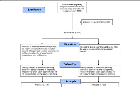 Figure 1 Consolidated Standards of Reporting Trials (CONSORT) flow diagram of the London Exercise And Pregnant smokers (LEAP)trial design.