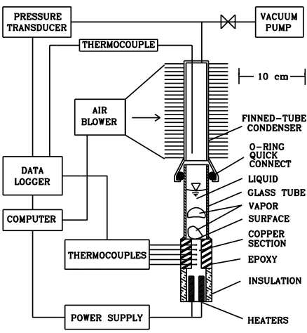 Figure 2: Schematic diagram of test system and test section used in pool boiling experiments.