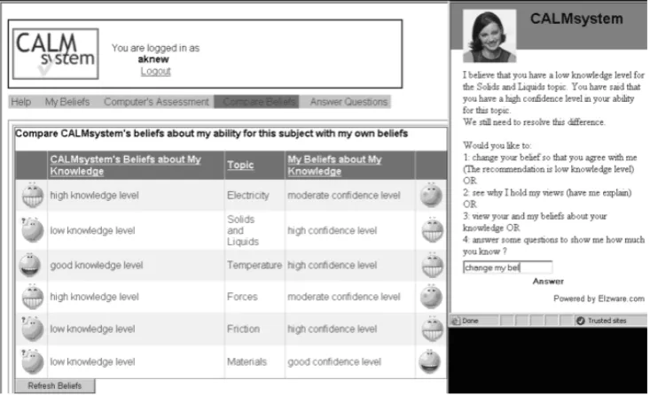 Figure 3.7 - CALMsystem (from Kerly et al., 07) On the right hand side, the learner can interact 