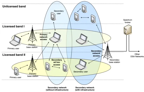 Figure 1.1: DSA/CR network architecture [12].