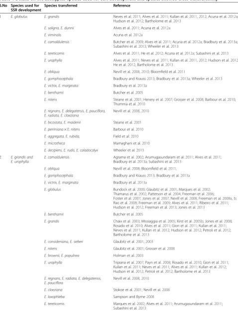 Table 4 Details on the Eucalyptus species used for SSR development and species showed cross transferability