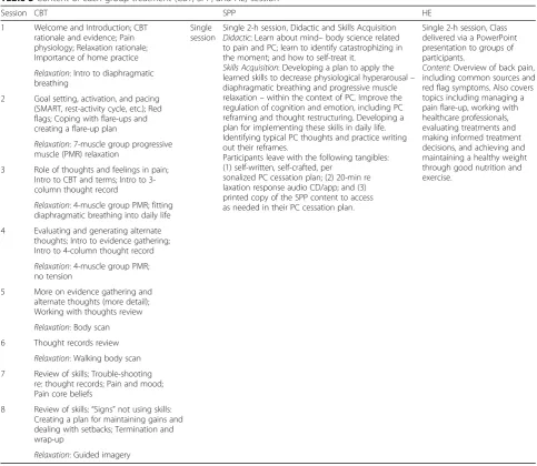 Table 3 Content of each group treatment (CBT, SPP, and HE) session