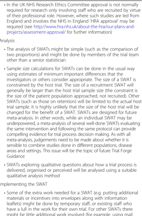 Table 1 Practical things to consider when planning a StudyWithin A Trial (SWAT) (Continued)