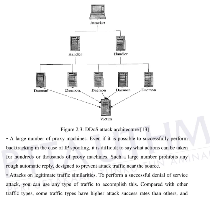 Figure 2.3: DDoS attack architecture [13] 