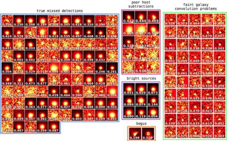 Figure 13. The 172 detections labelled as real but classified as bogus by the RF. Detections are grouped according to the discussion in Section 5.5