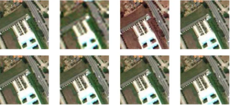 Fig. 6. Pavia data set. (Top 1) Reference. (Top 2) HS. (Top 3) MS. (Top 4) MAP [14]. (Bottom 1) Wavelet MAP [17]