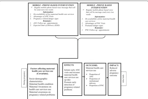 Fig. 3 Summary of conceptual framework. This figure shows that the effects of mobile-phone-based voice message on maternal healthcare service use
