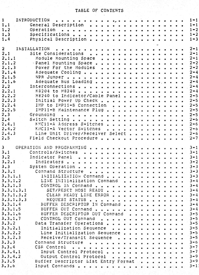 TABLE  OF  CONTENTS  1  1.1  1.2  1.3  1.4  INTRODUCTION  • • • • • • •  General  Description •  •  •  •  •  .~  
