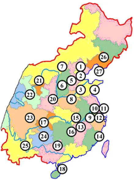 Figure 1. Map of 27 cities in eastern part of China [4]. 