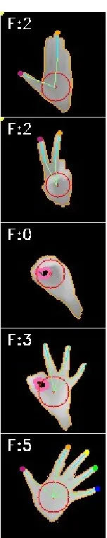 Figure 3: Different static gesturescan be recognized, top to bottom:L, lasso, O, OK, rotation.