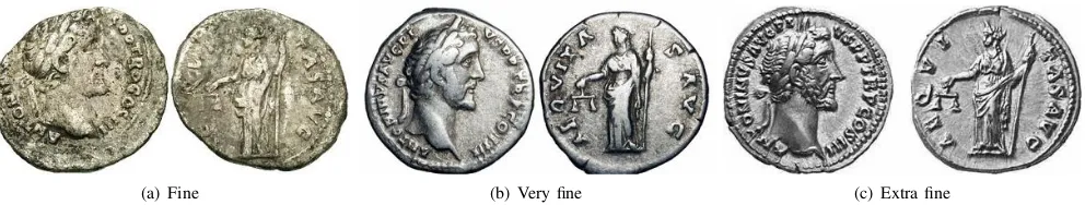 Fig. 3. Specimens of Antoninus Pius’s denarius (RIC 61) from our RIC-ACS data set described in Section II-B1.